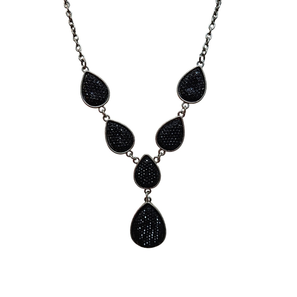 Black Caviar‎ Bead Teardrop Necklace 18"